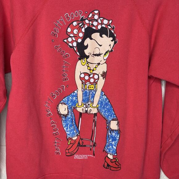 Vintage Betty Boop Hanes Her Way Small Crewneck Sweatshirt Red 1994 USA - Picture 2 of 8